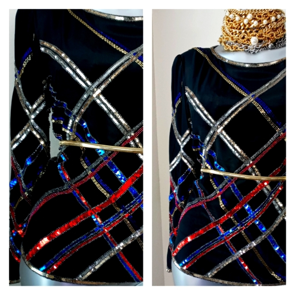 "ARGENTI" VinTage 100% Silk Sequins & Beads Cocktail Top - Picture 2 of 16